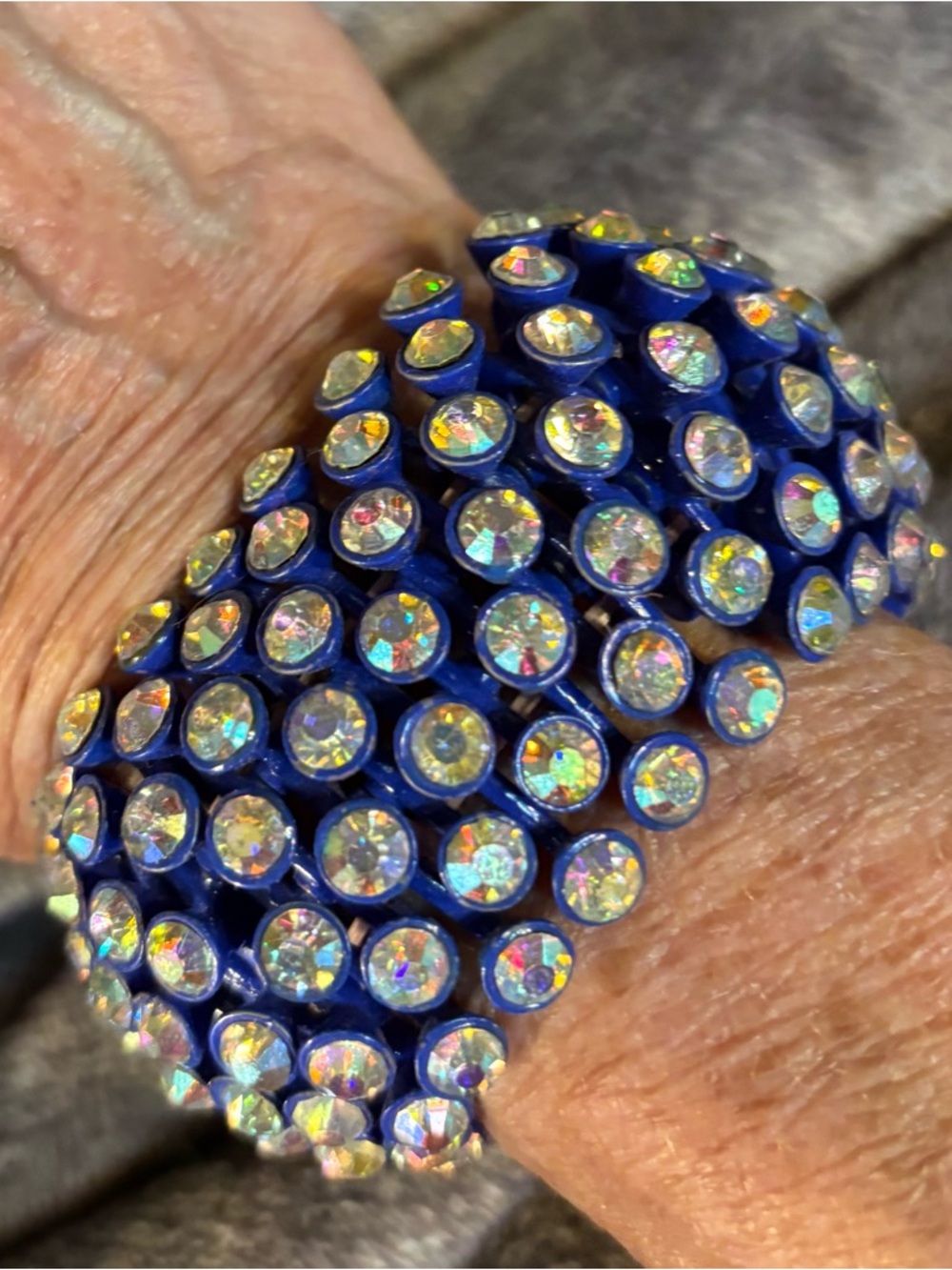 Blue Crystal Stretch Bracelet with Aurora Borealis Rhinestones